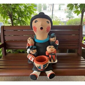 Native American Pottery Jemez Tim Tosa Storyteller‎ 5 Children Hand Painted Pot